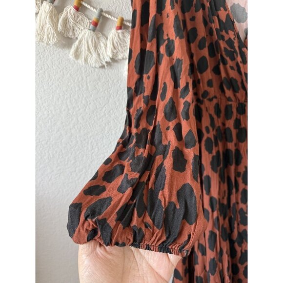 Megan Renee Talia Drape Animal Print Wrap Maxi Dress Brown Boho Contemporary M - Picture 5 of 10